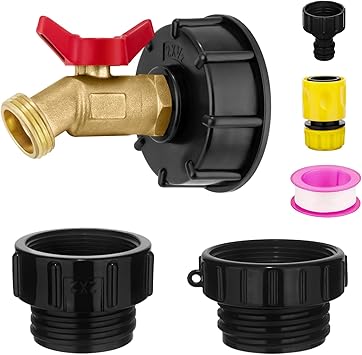 IBC Tote Garden Hose Adapter for 275330 Gallon Tanks, Solid Brass IBC Tank Adapter with 1/2" Male NPT Inlet to 3/4" Male GHT Outlet, 3-Size IBC Tote Fitting 2.44" Fine, 2" Fine & 2" Coarse
