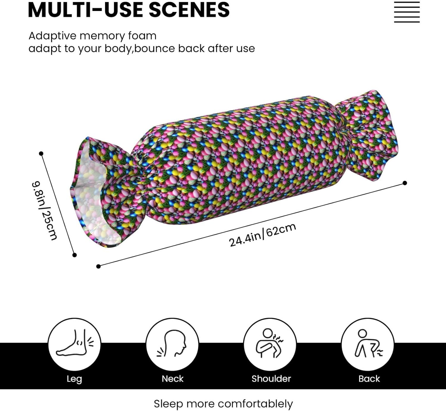 Colorful Easter Eggs Print Candy Cylindrical Eco-Friendly Pillow Soft Velvet Living Room Bedroom Travel Decor