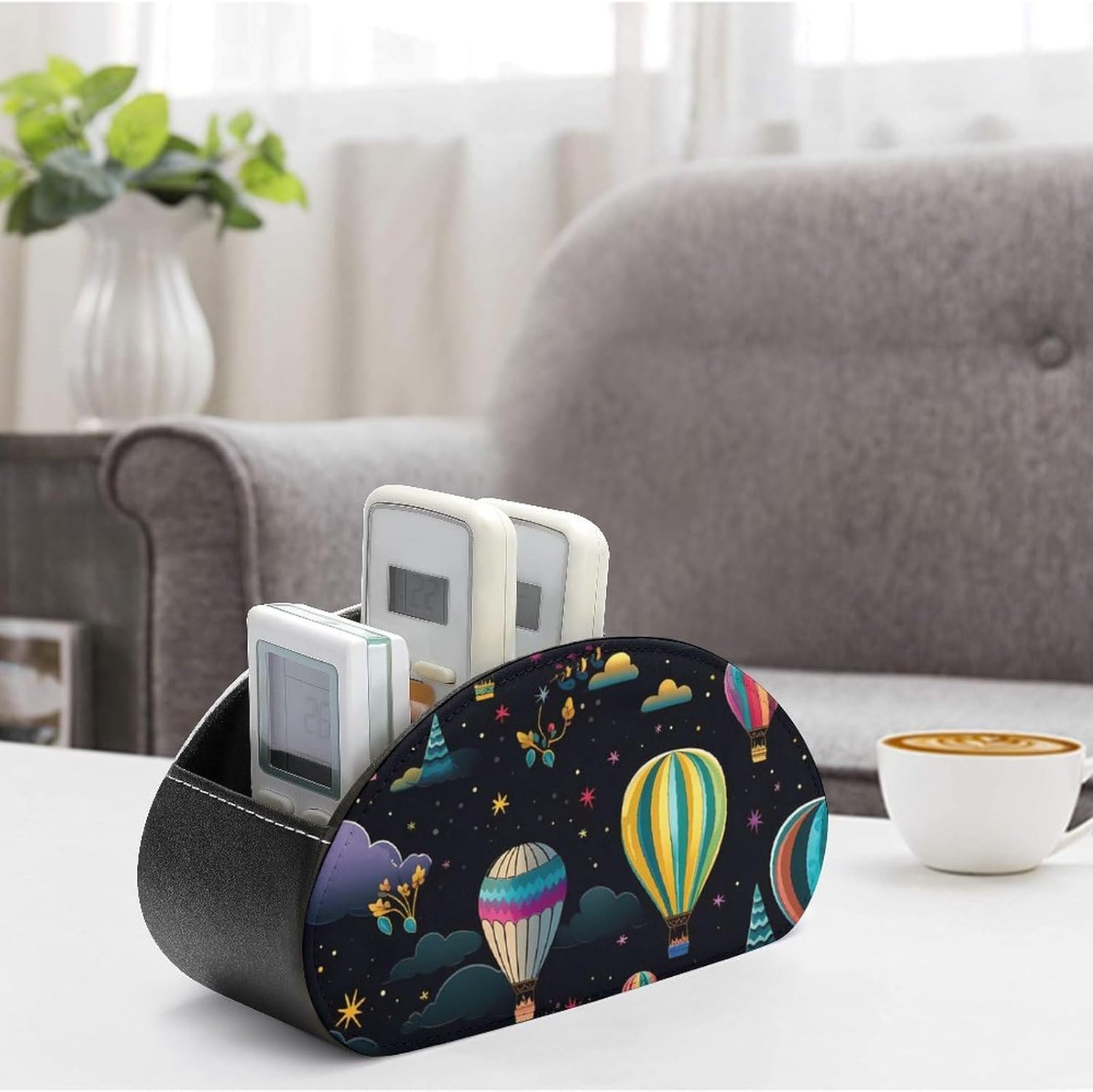 Hot Air Balloons with Stars Remote Control Holder Storage Multi-Functional Desktop Organizer with 5 Compartments