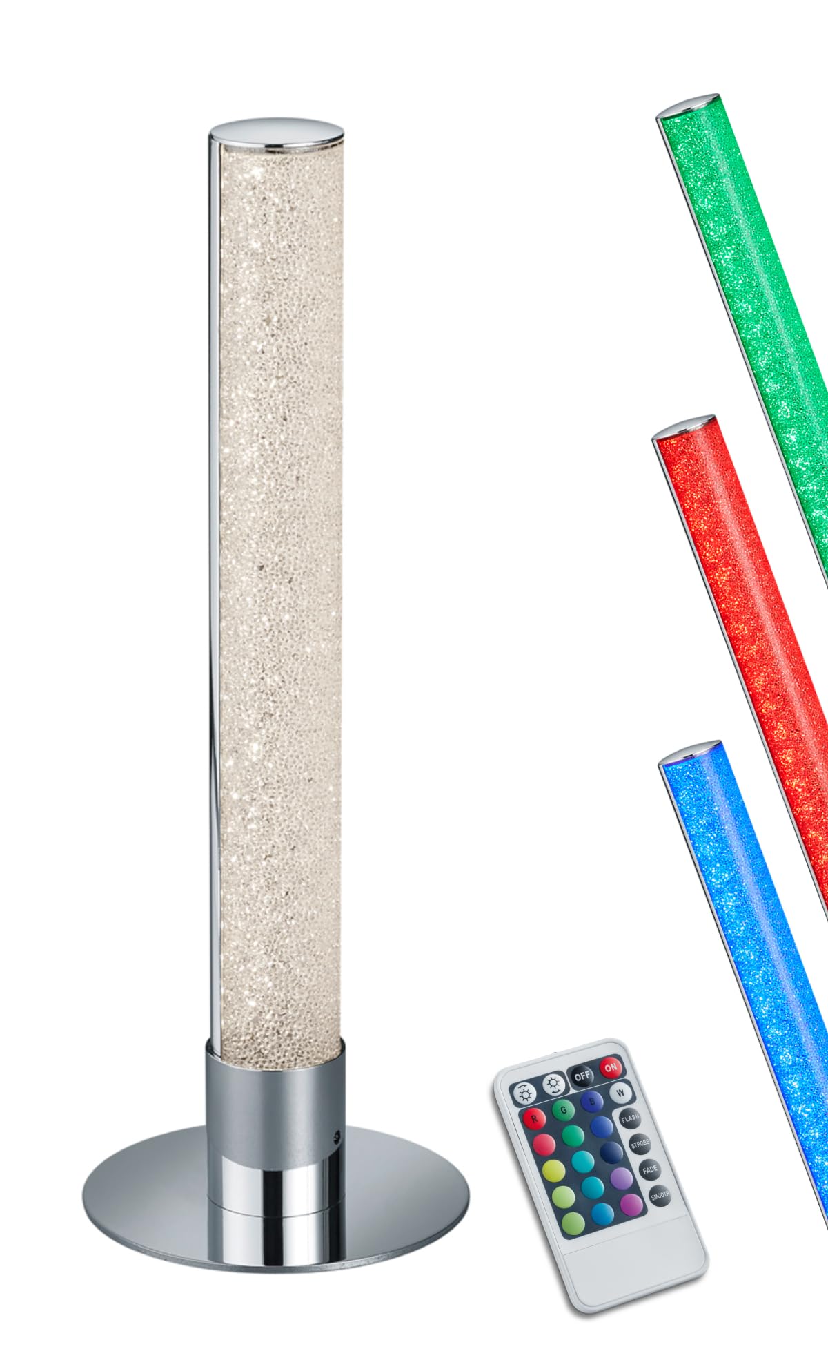 Reality Leuchten LED Tischleuchte Leia R52571100, Metall Chrom, Acryl Kristalleffekt, inkl. 5 Watt LED, Fernbedienung, Farbwechsel, Dimmer