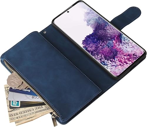 Miniatura 5 de LBYZCASE Funda de teléfono para Samsung Galaxy S21, Samsung S21 5G, funda de cuero con tapa de lujo, bolsillo con cremallera, correa de muñeca,