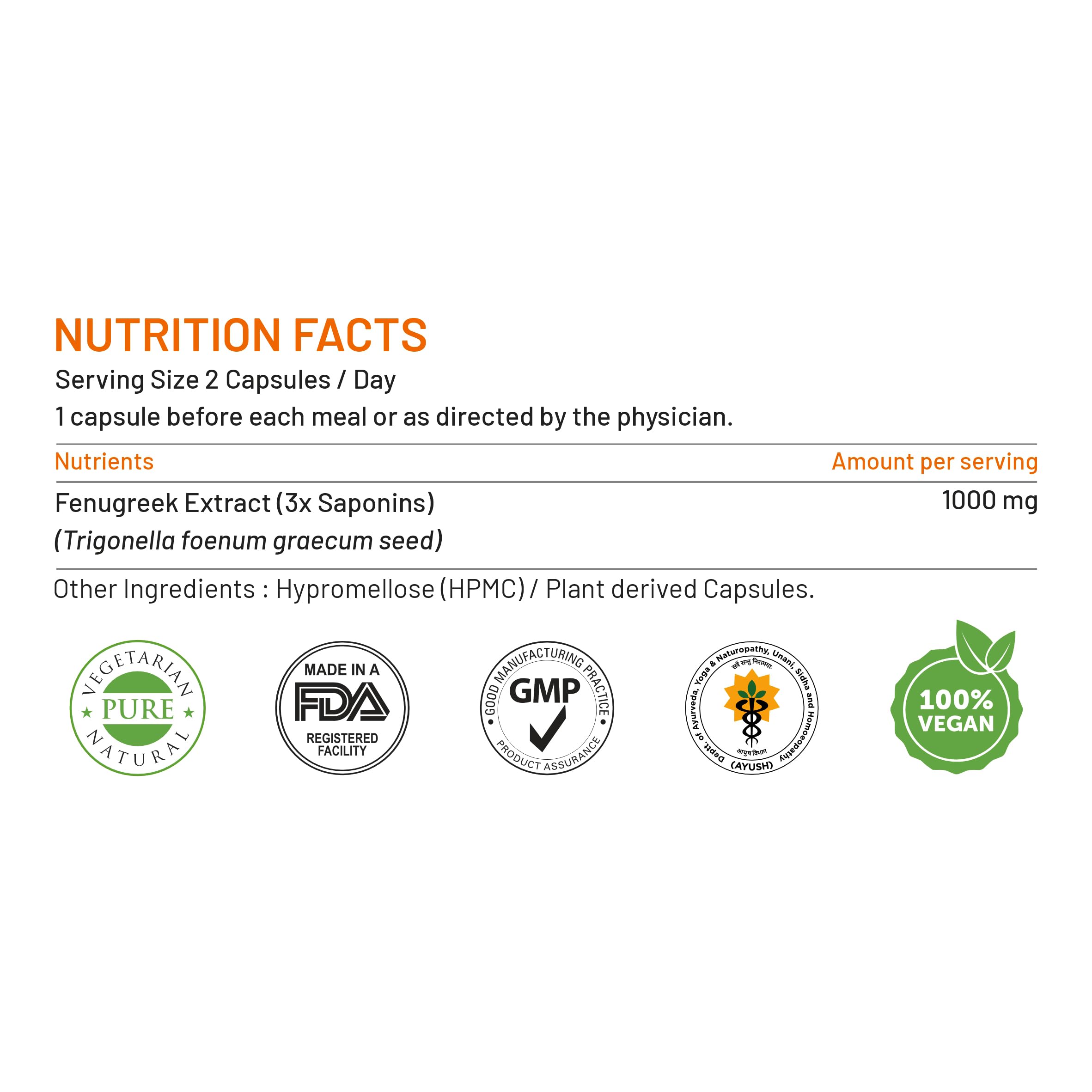 Bliss Welness Pure Fenugreek Extract with 3X Saponins 1000mg Ayurvedic Herbal Supplement - 60 Vegetarian Capsules - Image 4 thumbnail