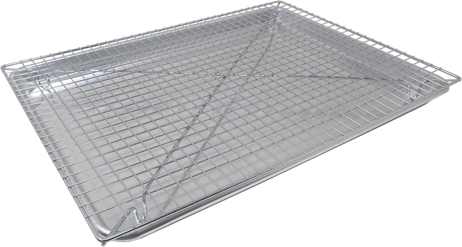 LEM Products 18” by 13” Jerky Pan and Rack Set, Prepare and Make Jerky, Stainless Steel Rack and Chrome Plated Aluminum Pan for Baking and Cooling