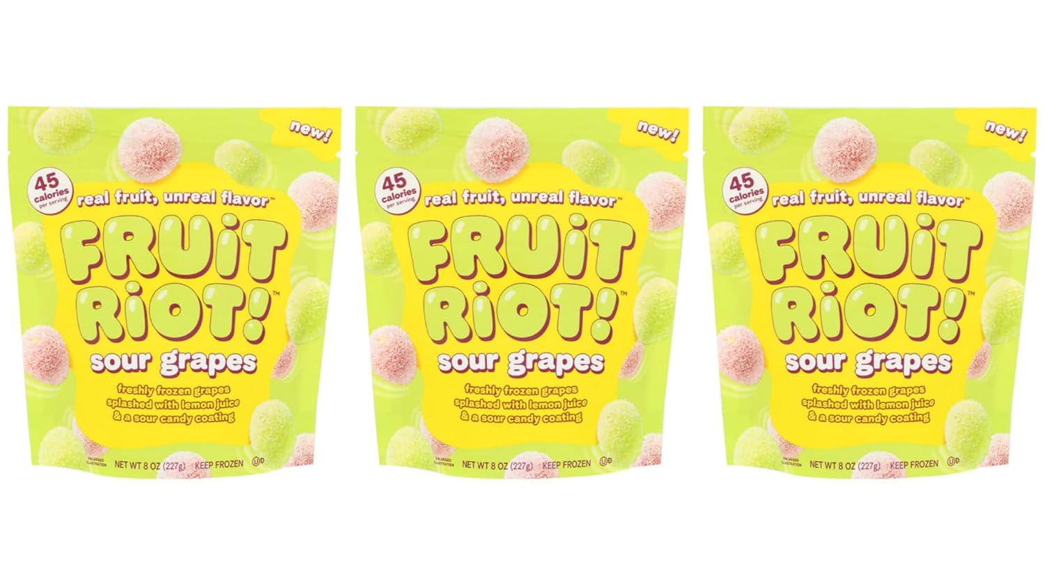 Generic -Fruit Riot Candy Frozen Sour Grapes, 8 OZ -3 Pack