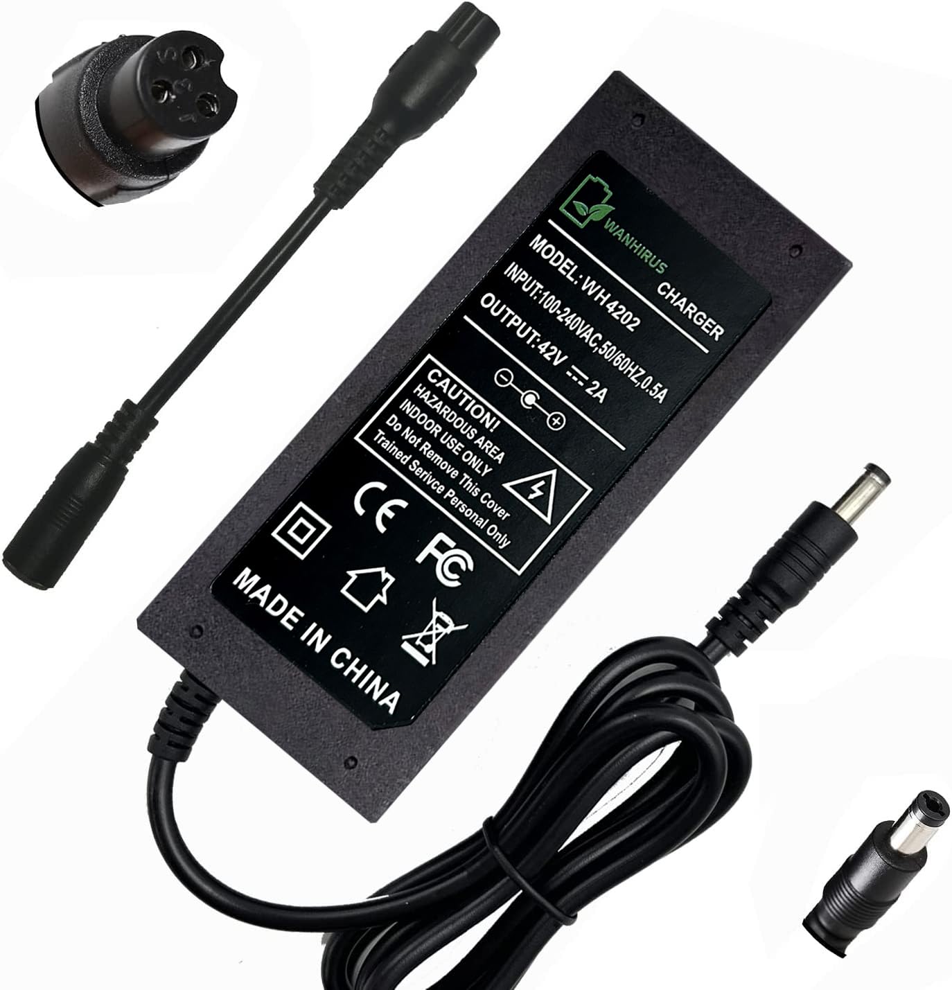 Photo 1 of 42V 2A Charger for Scooter 36V Lithium Battery, Smart Power Supply for 36 Volt Li-on (8mm 3-Prong and 5.5mm DC Connector)