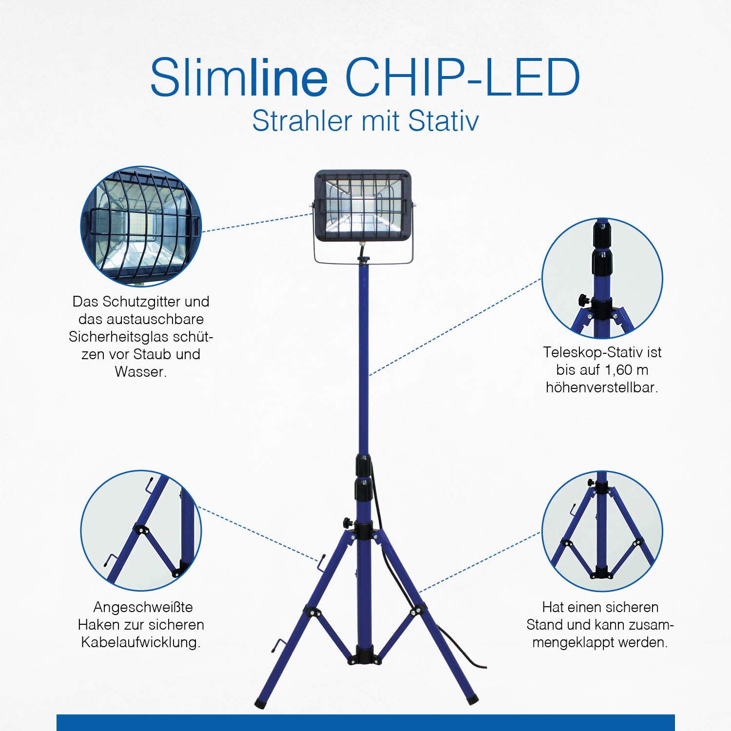 as - Schwabe SLIMLINE LED Baustrahler mit Stativ 60 W 5100 Lumen - verstellbar bis 1,80 m - Mobiler Scheinwerfer mit Stativ - 5 m Kabel - Arbeitsleuchte mit Schutzgitter - extrem robust - IP65, 46409
