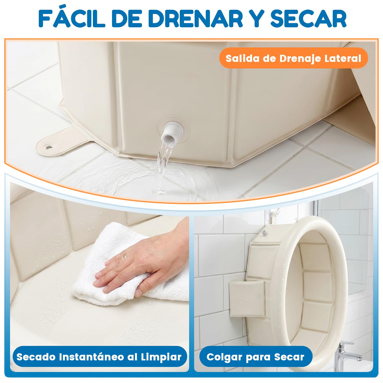 Orzbow Bañera Bebe Plegable, Bañeras para Bebes con Borde Superior Inflable, Bañera Portatil Bebe para Niños de 6 Meses a 6 Años, Estable y Duradera,Fácil de Limpiar, No Requiere Montaje, Blanco crema
