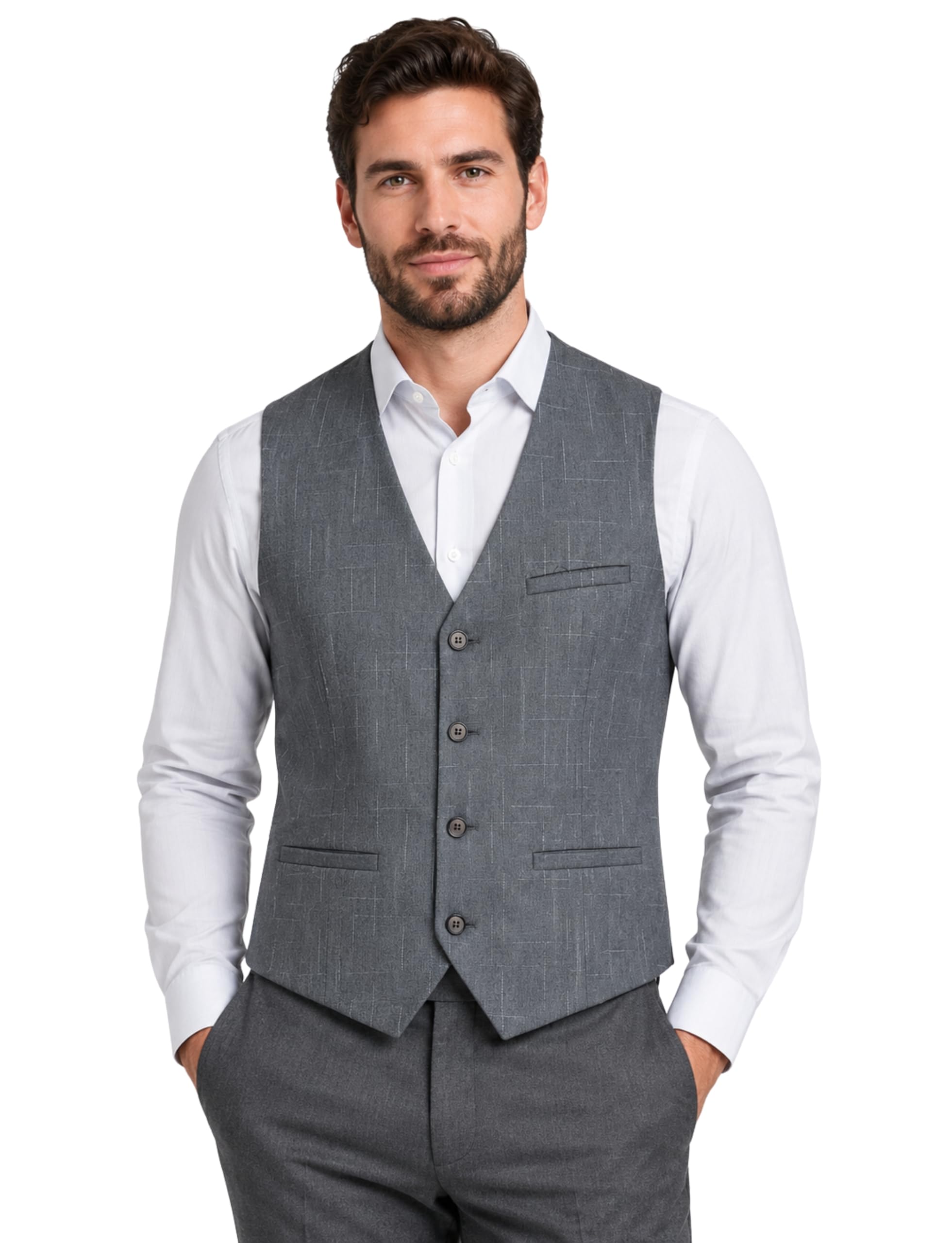 l'monte Imported Men's Poly Viscose V-Shape Single Breasted Slim Fit Business Formal Wedding Dress Waistcoat Vest for Men-picture-35