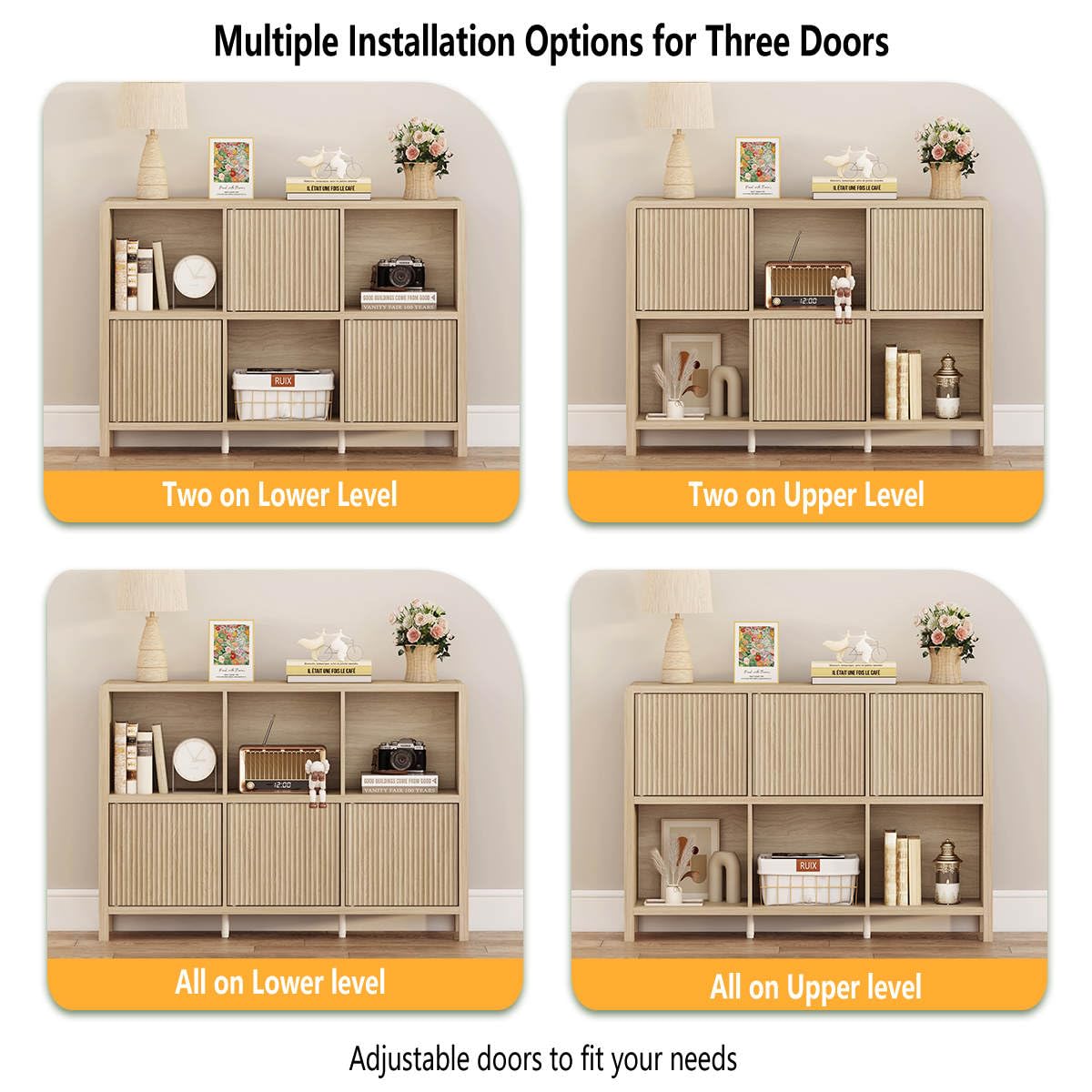 Amazon.com: FATORRI 6 Cube Horizontal Bookshelf with 3 Doors