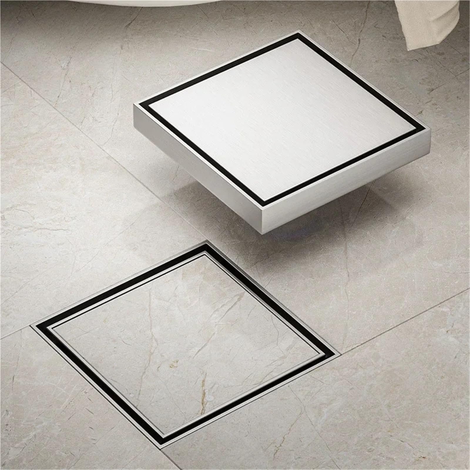 Sumidero Terraza Desagües de suelo Desodorante acero inoxidable Desagüe invisible que se puede incrustar con azulejos(15cmx15Cm gold)