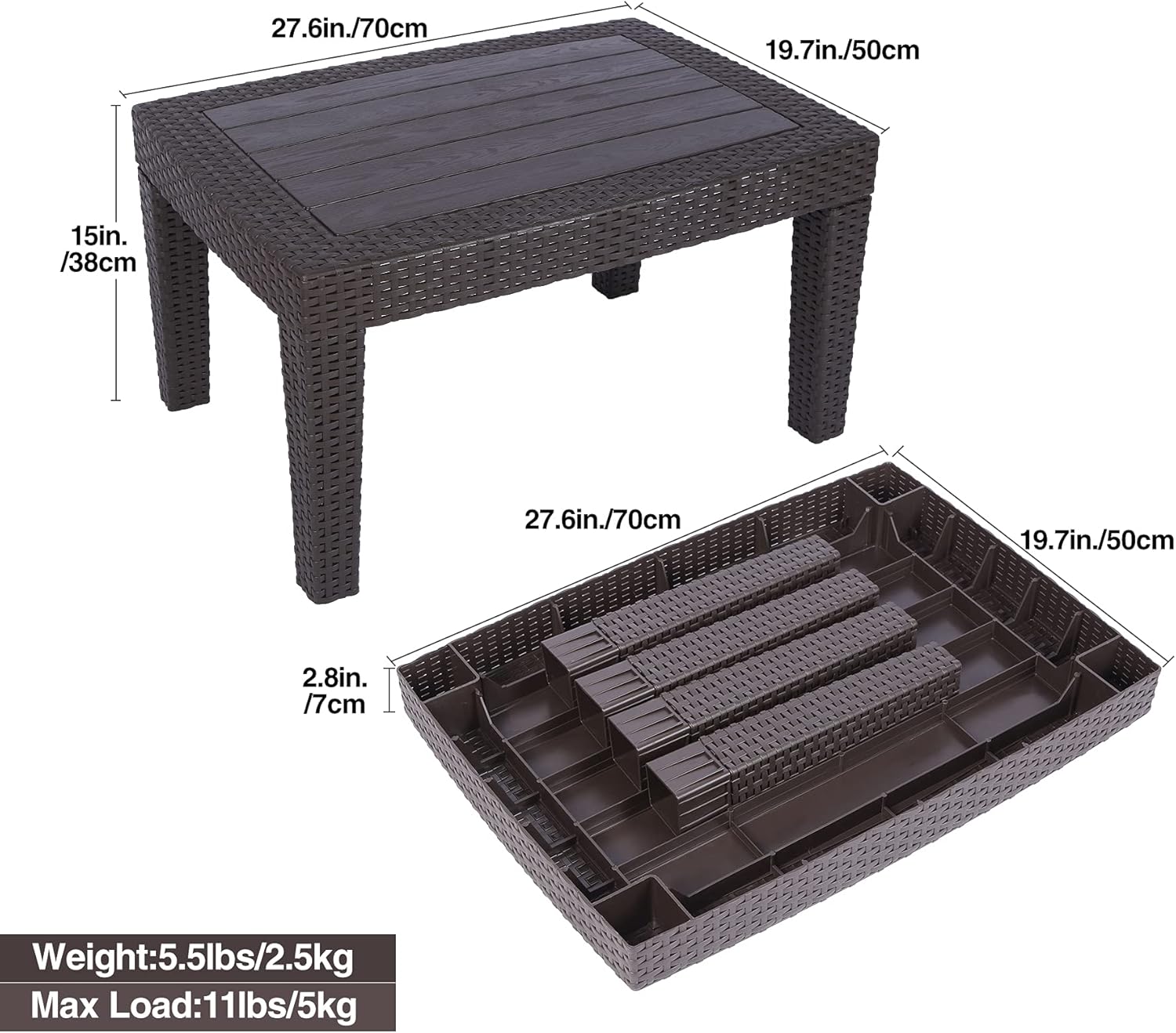 Varbucamp Rattan Outdoor Coffee Tables for Patio, Sturdy Rectangular Faux Wicker Patio Table, Easy to Assemble with Plastic Legs, Brown : Patio, Lawn & Garden