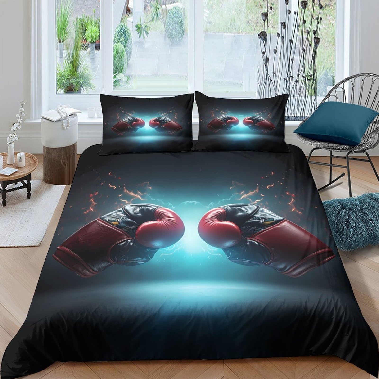 Ctjqhvkz Style-6 3D Printed Boxing Gloves Fitted Sheet Microfiber Soft Breathable Sports Arena Bed Cover For Bedroom Guest Room Decor Single（135X200cm）