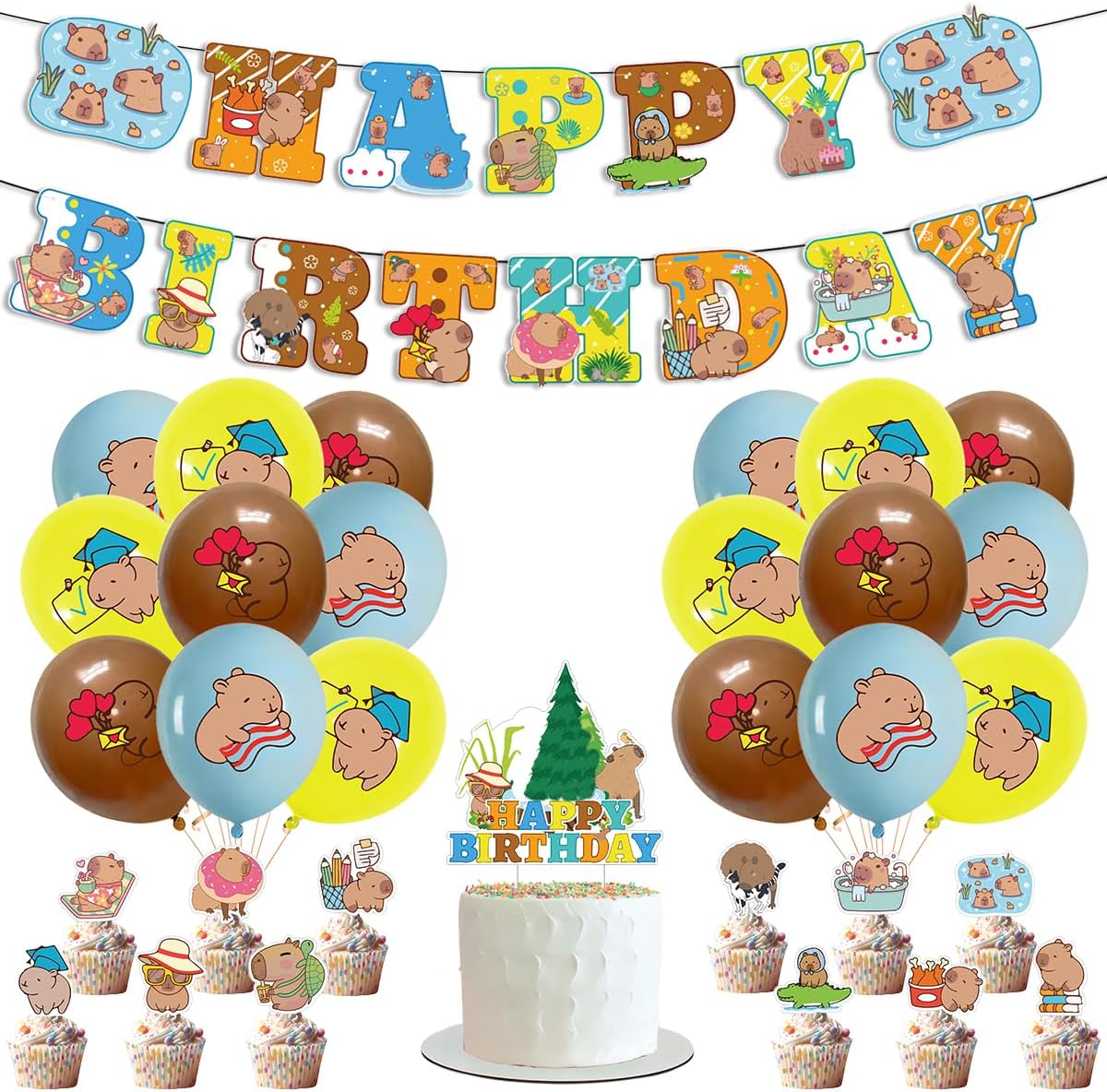 Capybara Birthday Party Supplies Includes Capybara Birthday Banner, Cake Topper, Cupcake Toppers, Balloons , Capybara Theme Party Decorations