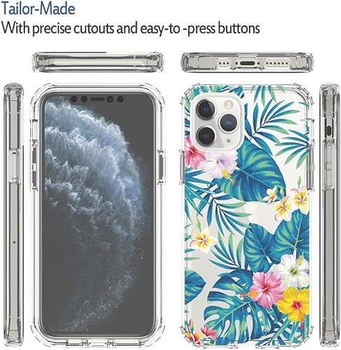 Miniatura 5 de Sidande Funda para iPhone 11 Pro con protector de pantalla de vidrio templado, cuerpo completo transparente floral TPU delgado funda protectora para