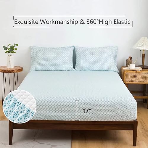 Miniatura 5 de Juego de sábanas tamaño individual de 3 piezas impresas con estampado floral azul con bolsillo profundo de microfibra 1800, lujo de hotel, súper