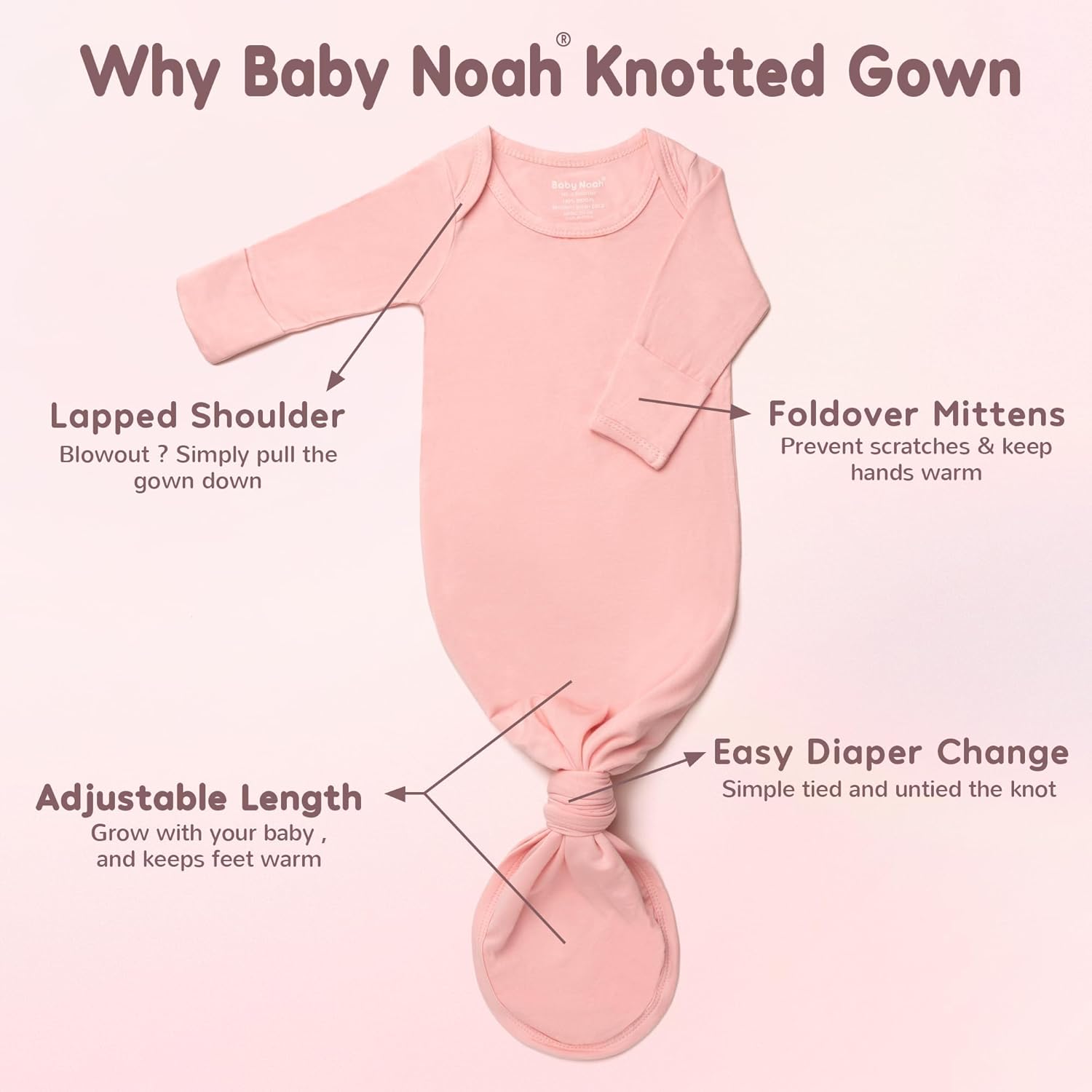 2 Pack Soft Knotted Baby Gowns Clothes 0-3 Months, Super Soft Newborn Sleepers for Coming Home Outfit - Image 6