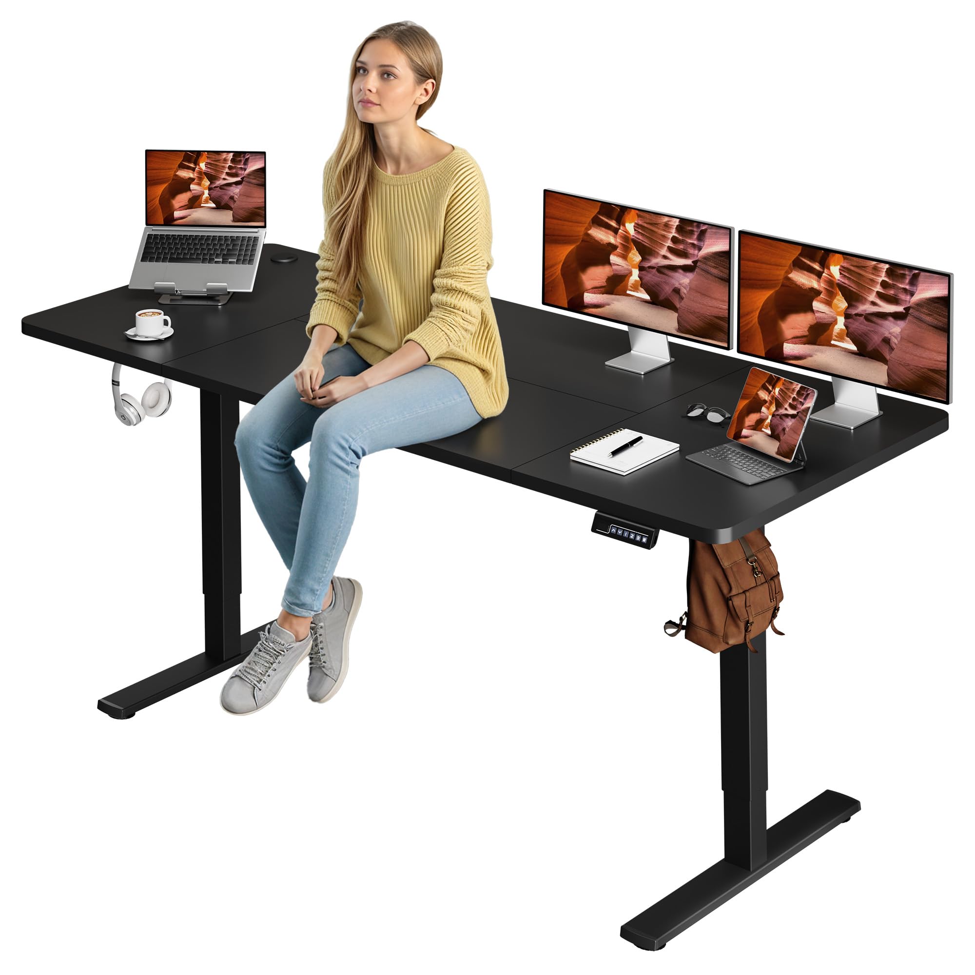 Adjustable Standing Desk Large 79x31 Inches Stand Up Desk with Cable Management Home Office Computer Desk with Memory