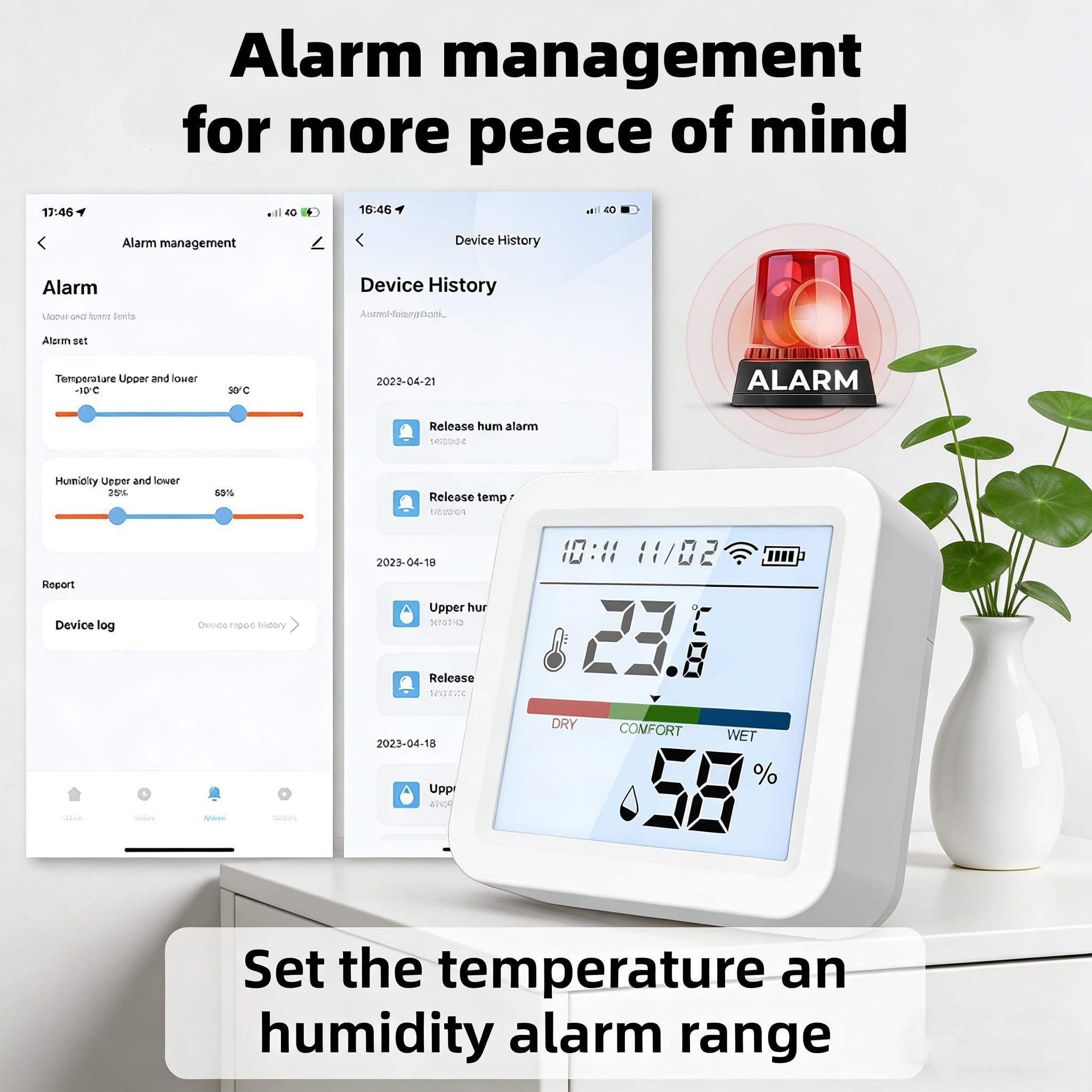 Mengshen Pack 2 Termómetro Higrómetro Digital WiFi Interior Sensor Temperatura Humedad con Retroiluminación Monitoreo Remoto APP para Hogar Habitación Bebé Oficina