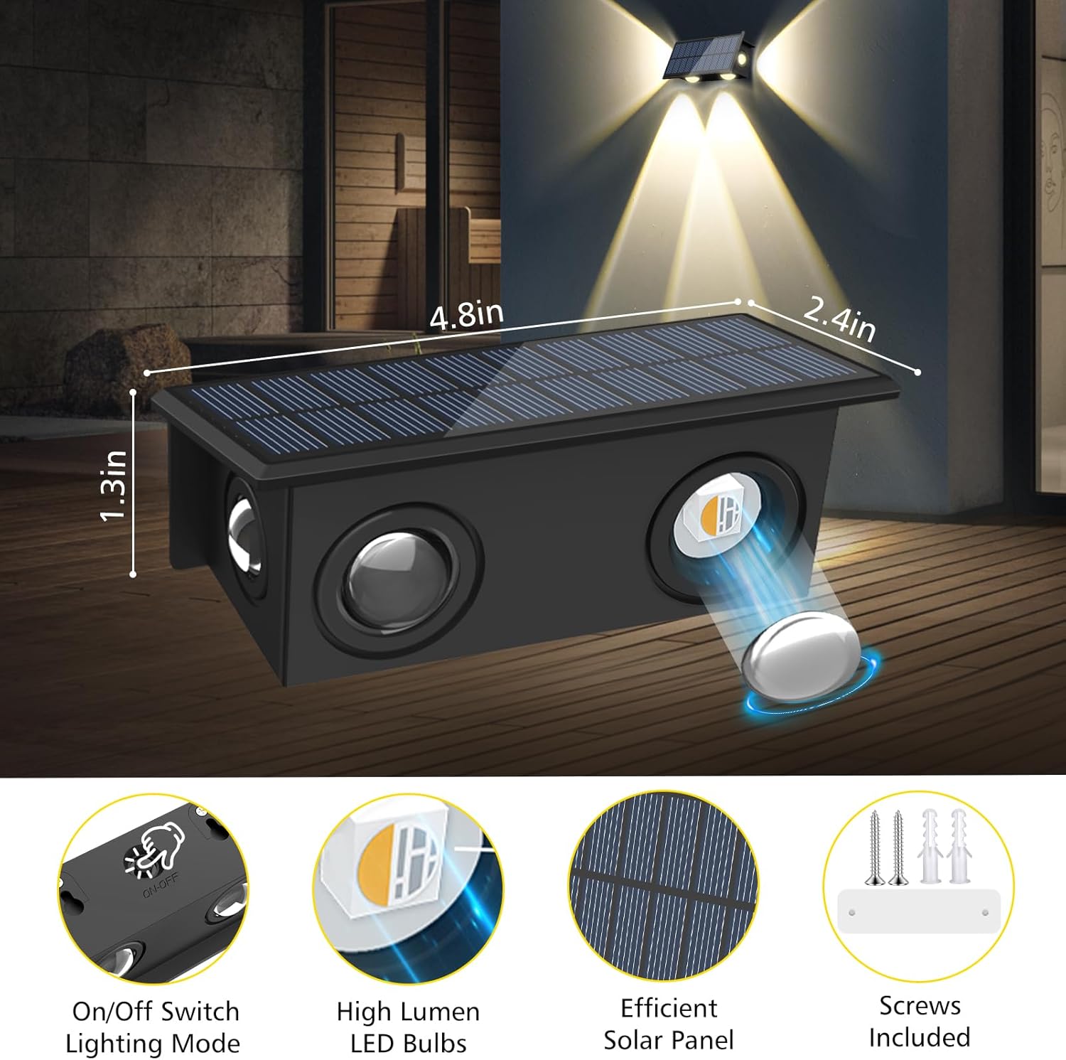 T-SUN Solar Fence Lights Outdoor 6 Pack, Solar Lights with Brighter LED Focus Lens, 8 Mode RGB Warm White Color Changing, Waterproof Fence Lights Solar Powered for Yard Patio Step Railing Pool Decor