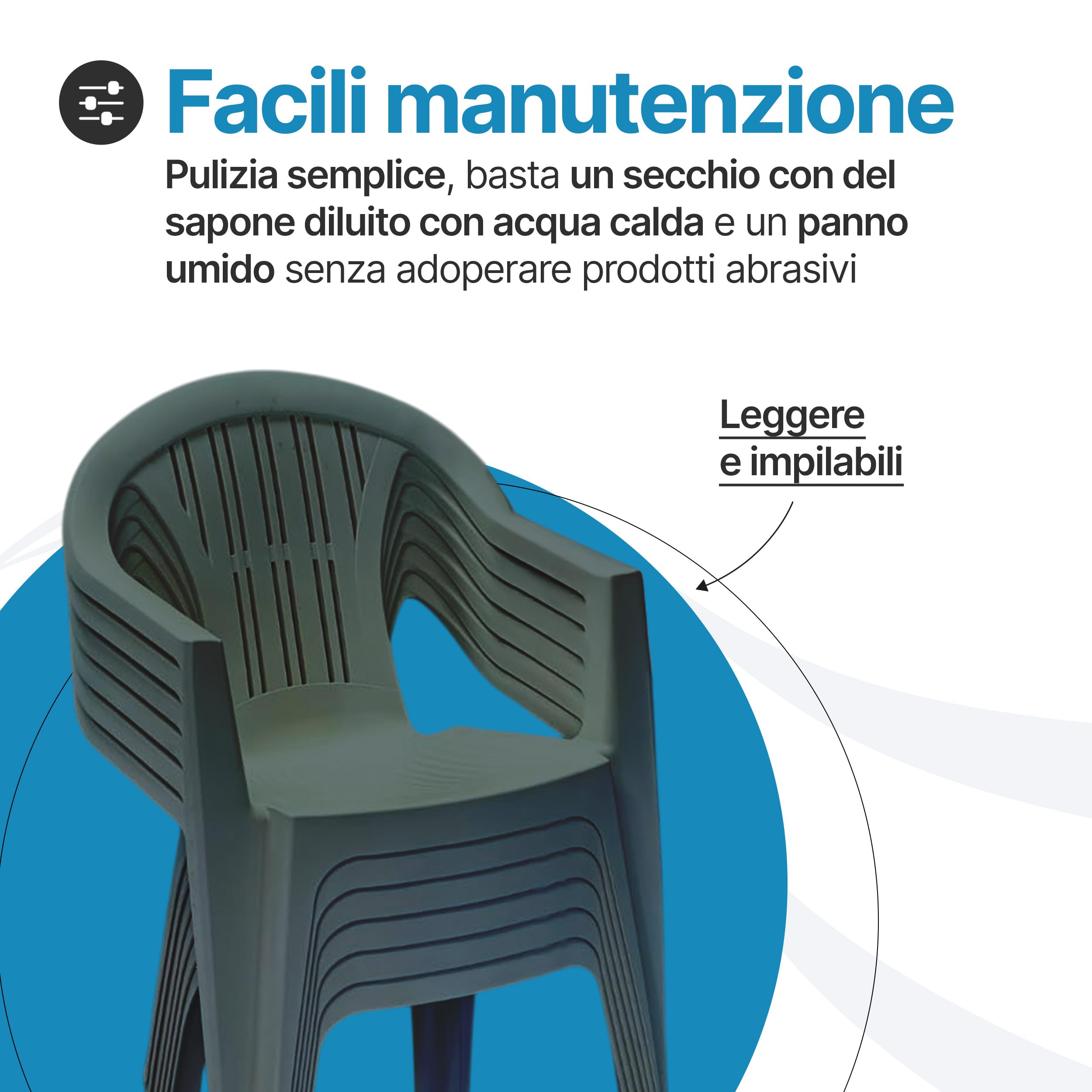 Tomaino Sedie Da Giardino In Plastica Set 6 Impilabili Con Braccioli Verde