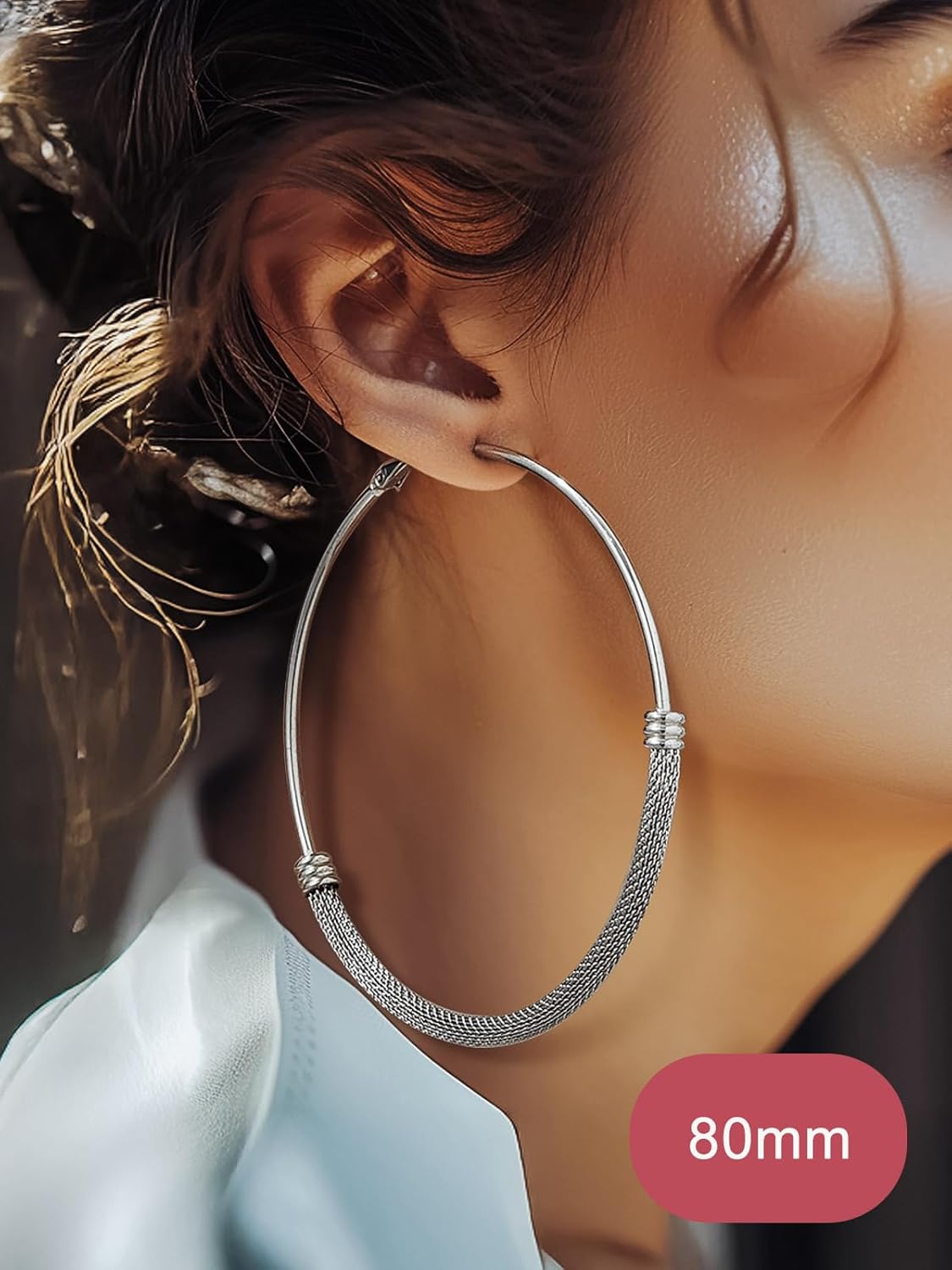 FOCALOOK 14K Gold Hoop Earrings, Lightweight Hypoallergenic Large Stainless Steel Black Hoops for Women 30/40/60/80mm - Image 2