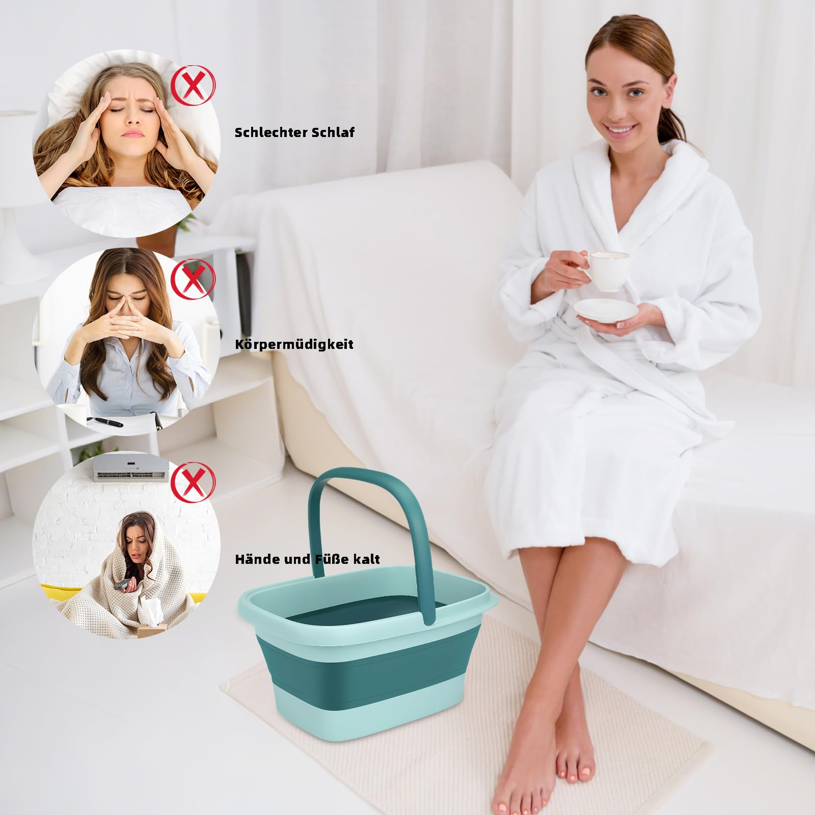 Bain de Pieds Pliable avec Massage – Bassine Spa Pieds avec Poignée pour Relaxation et Soins des Pieds, Bassine Massage Pieds Compacte pour Maison (Vert)