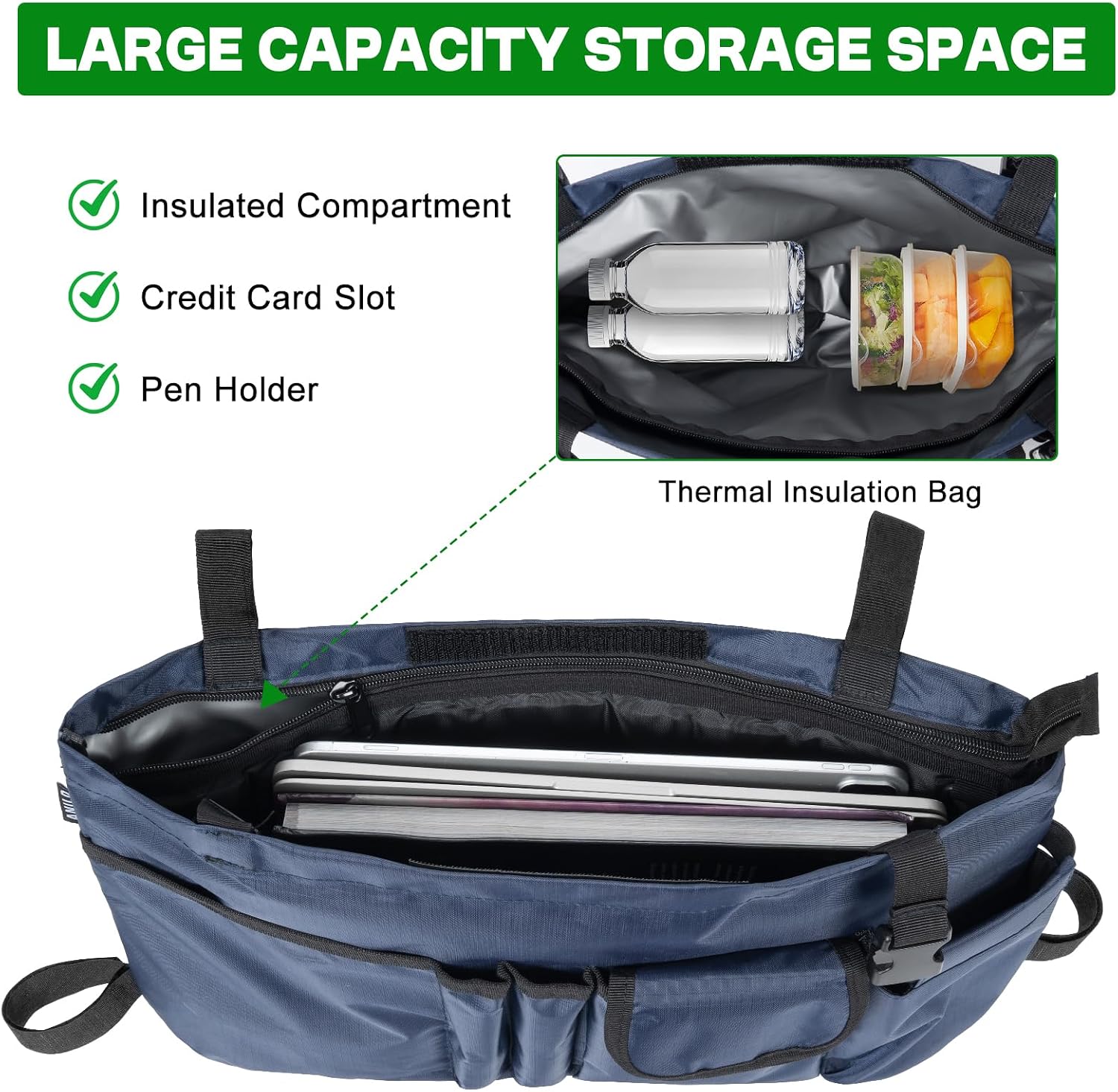 ANILD Walker Bag with Zippers for Folding Walker, Foldable Walker Basket image 3