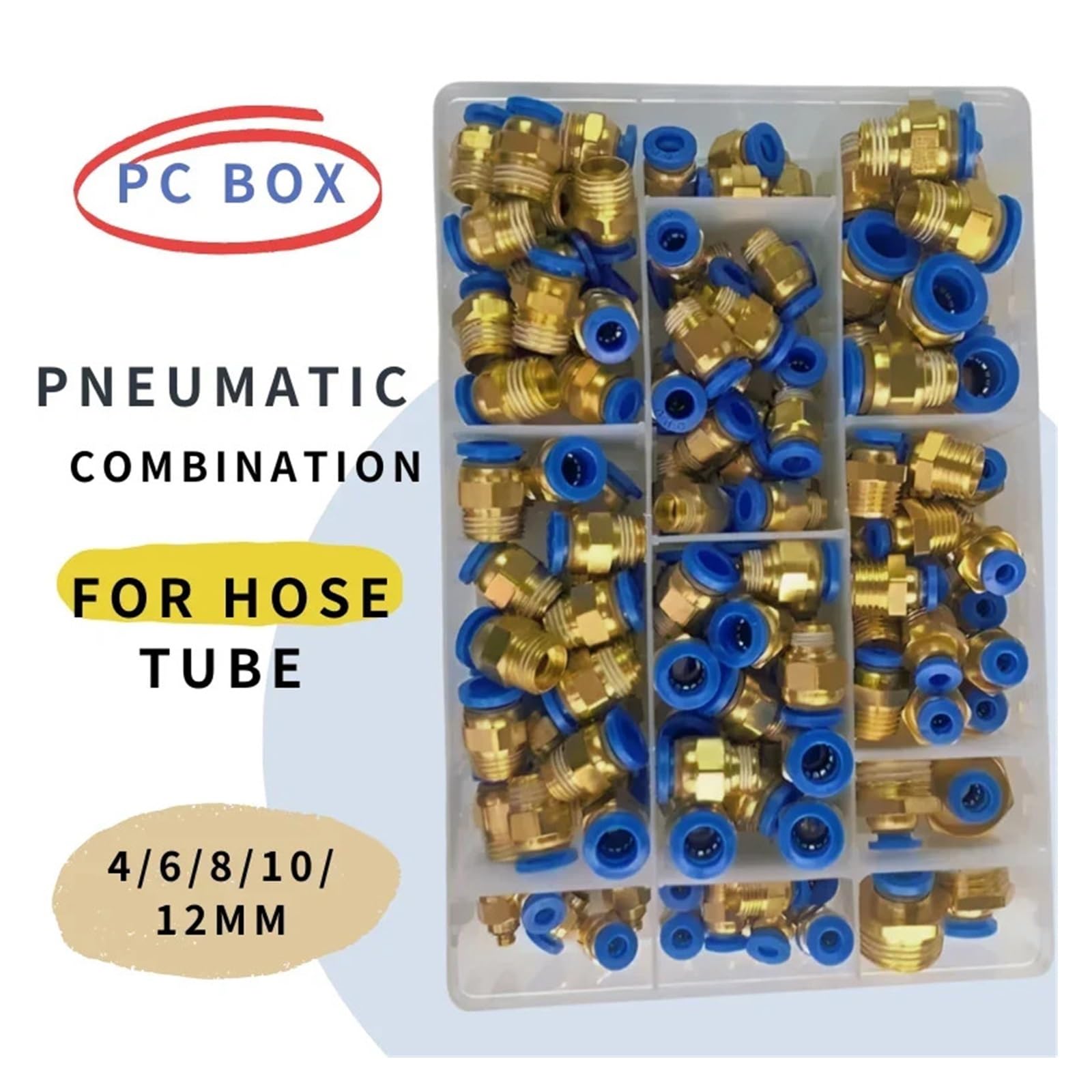 Złączki pneumatyczne Seria PC 4mm-12mm Zestaw złączy trójnikowych prostych kolankowych 40-134 szt.(B Kit (50pcs))