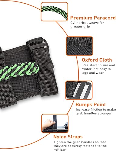 Miniatura 4 de Savadicar 2 asas de agarre de barra antivuelco, mango de agarre de tejido circular compatible con Jeep Wrangler CJ YJ TJ JK JKU JL JLU y Gladiator