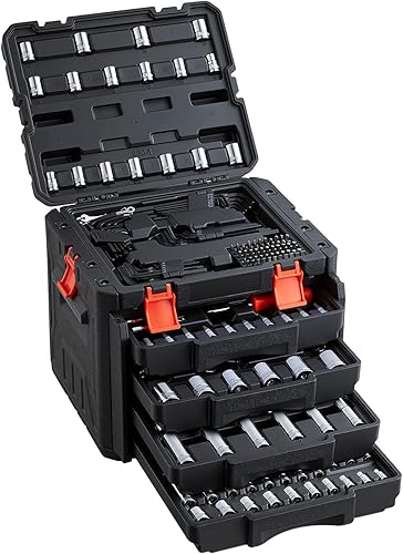 Miniatura 12 de VEVOR - Juego de herramientas para mecánicos y juego de vasos estándar y profundos, 145 piezas en unidades SAE y métricas con puntas, llave