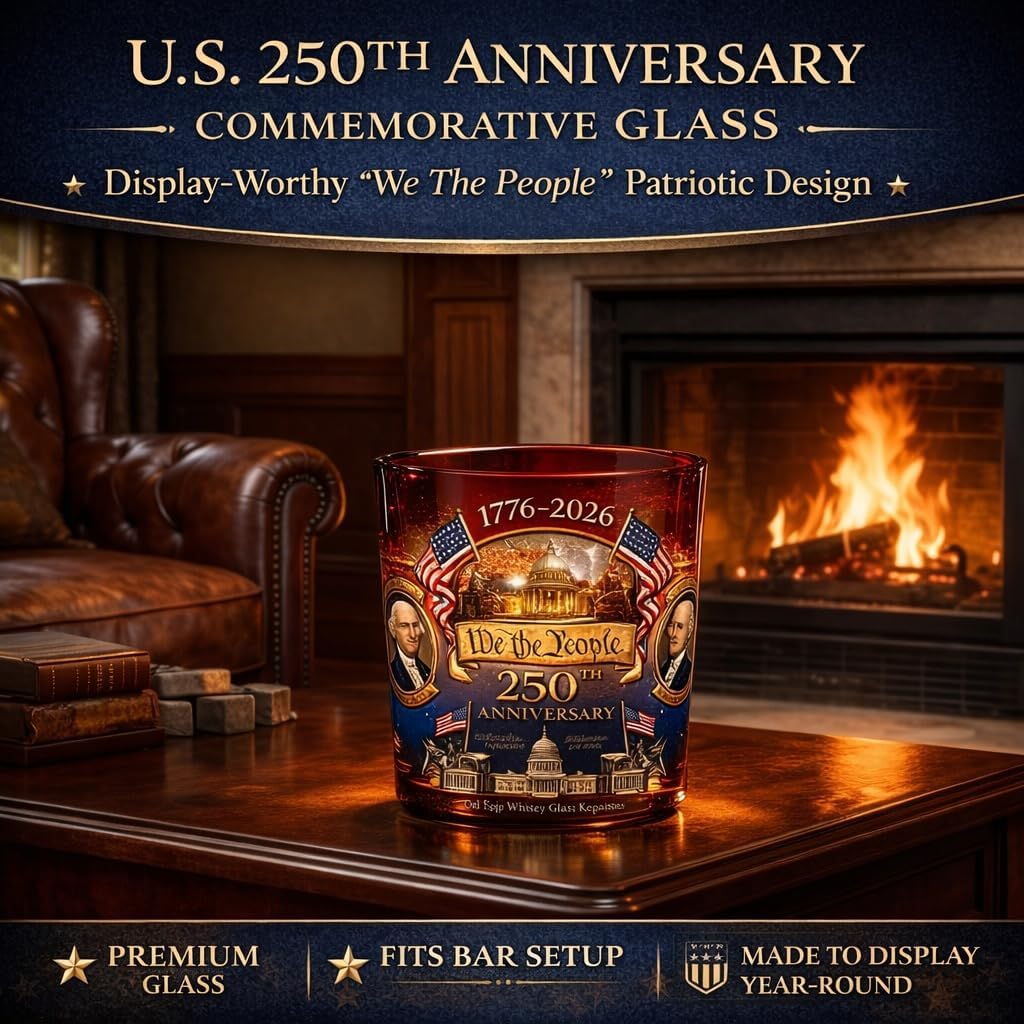 U.S. 250th Anniversary Whiskey Decanter, We The People 1776-2026 Amber Glass with Liberty Bell Stopper, 350 mL (11.8 fl oz), 7.6 in, Commemorative Gift