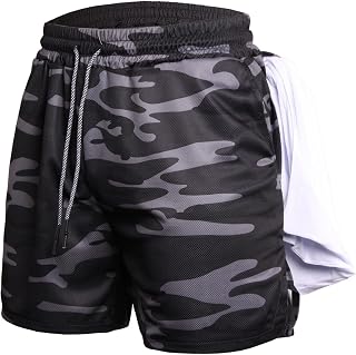 HANWEN Athletic Gym Shorts for Men,Workout Gym Shorts with Deep Pockets - Men's Athletic Shorts for Running, Walking, Cycling, Boxing, Squatting, Weight Lifting