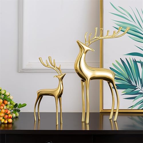Miniatura 2 de Sziqiqi Escultura de reno para centros de mesa de Navidad, decoración de estatua de cornamenta de ciervo de latón dorado, estatua de alce de metal,
