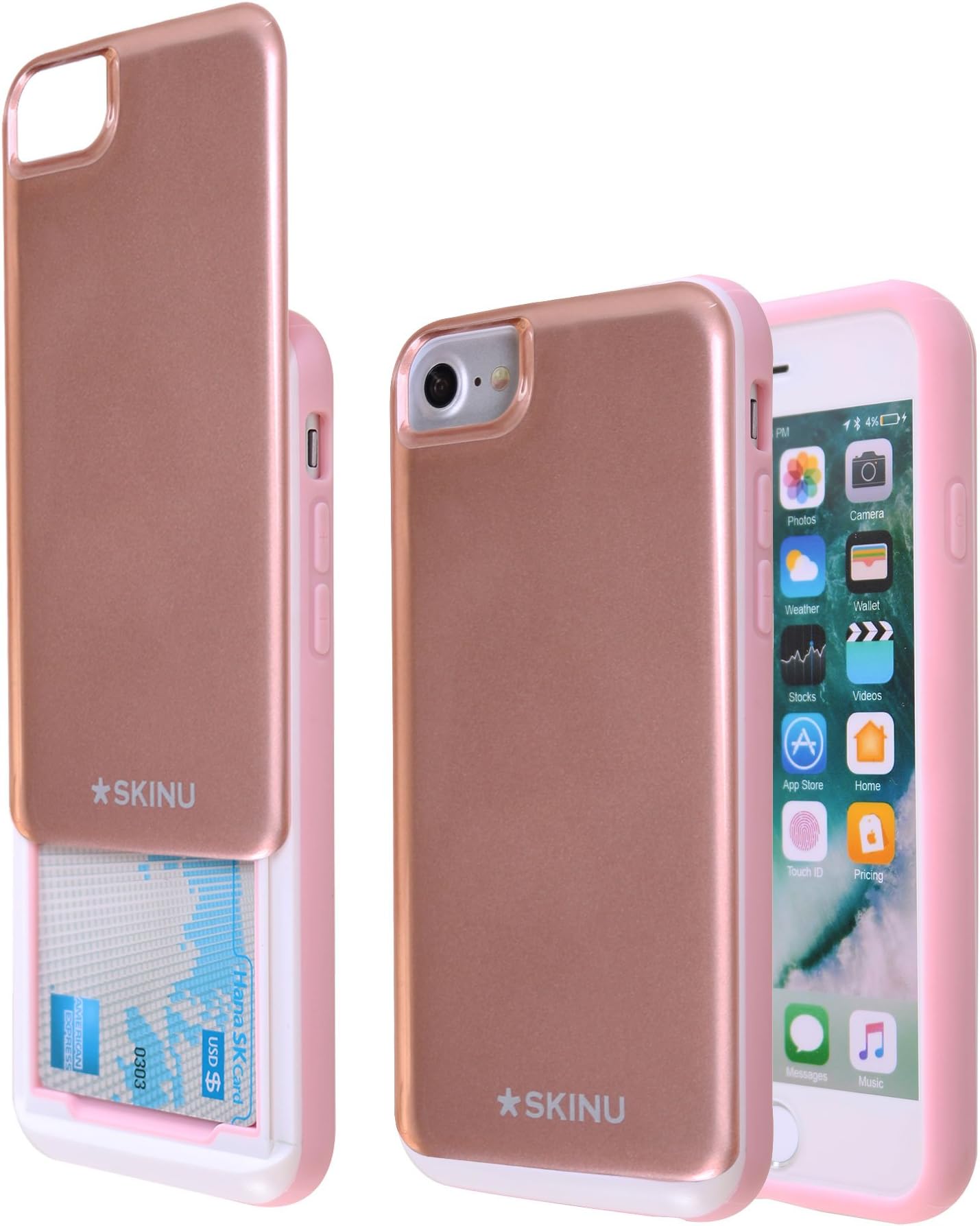 iPhone 7 Plus Case,SKINU SLIDE Case Credit Card Case [Shockproof] [Slide Pocket] [Mirror] Hybrid Protective Cover Case for iPhone 7 Plus (Rose Gold)