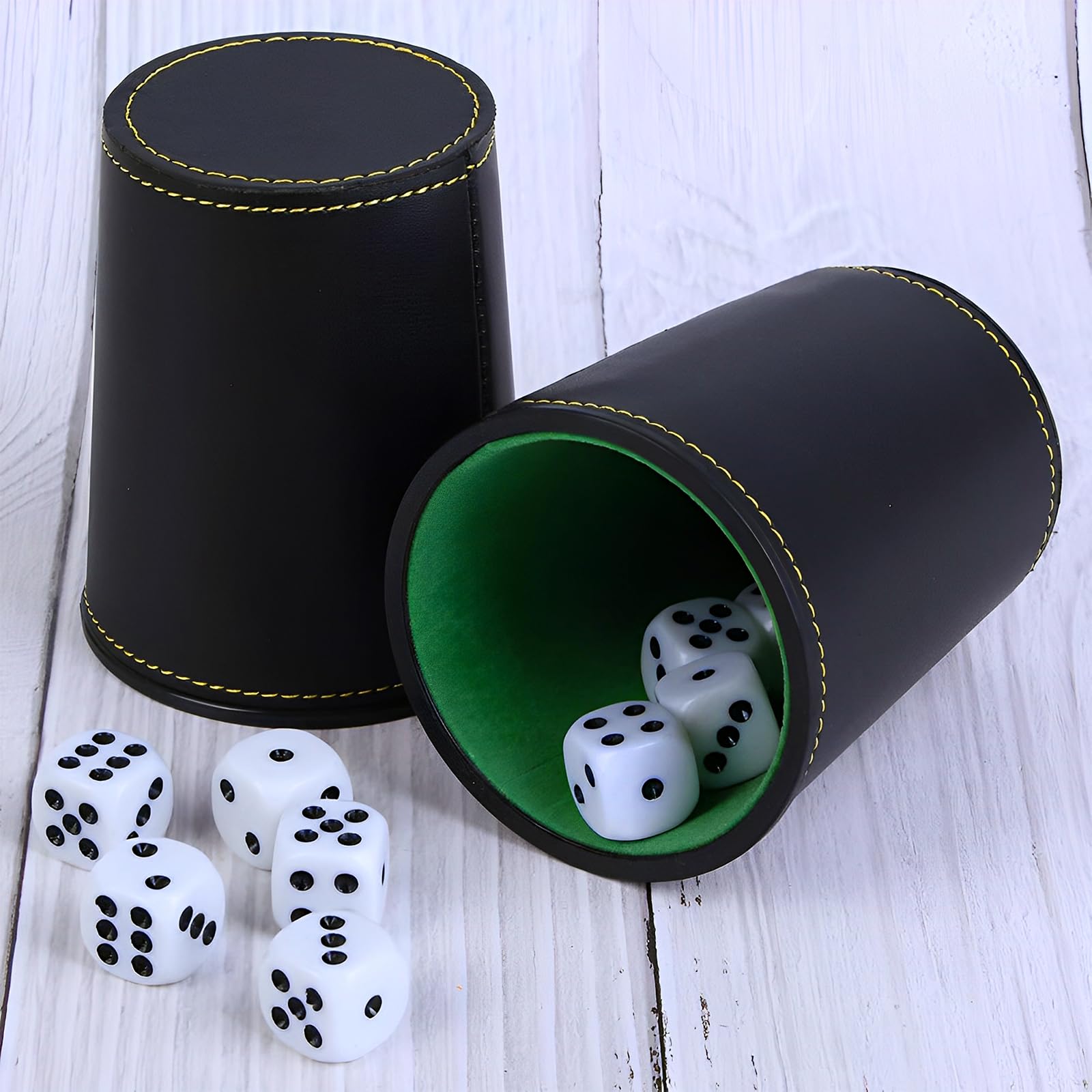 Set De 5 Cubiletes De Cuero Con 25 Dados – Juego De Tazas Para Dados Con Revestimiento De Terciopelo, Silencioso Y Portátil
