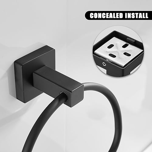 Miniatura 8 de Leyden Toallero de mano negro mate, anillo de toalla de baño, colgadores de toalla de mano de baño montado en la pared medio redondo moderno