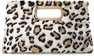 Fur Clutch Handbags Cut It Out Metal Handle Evening Bag Leopard and Tan - coolthings.us