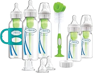 Dr. Brown’s Natural Flow® Anti-Colic Options+™ Narrow Bottle to Sippy Gift Set with Soft Silicone Sippy Spout, Removable Silicone Handles, Travel Cap and Bottle Brush