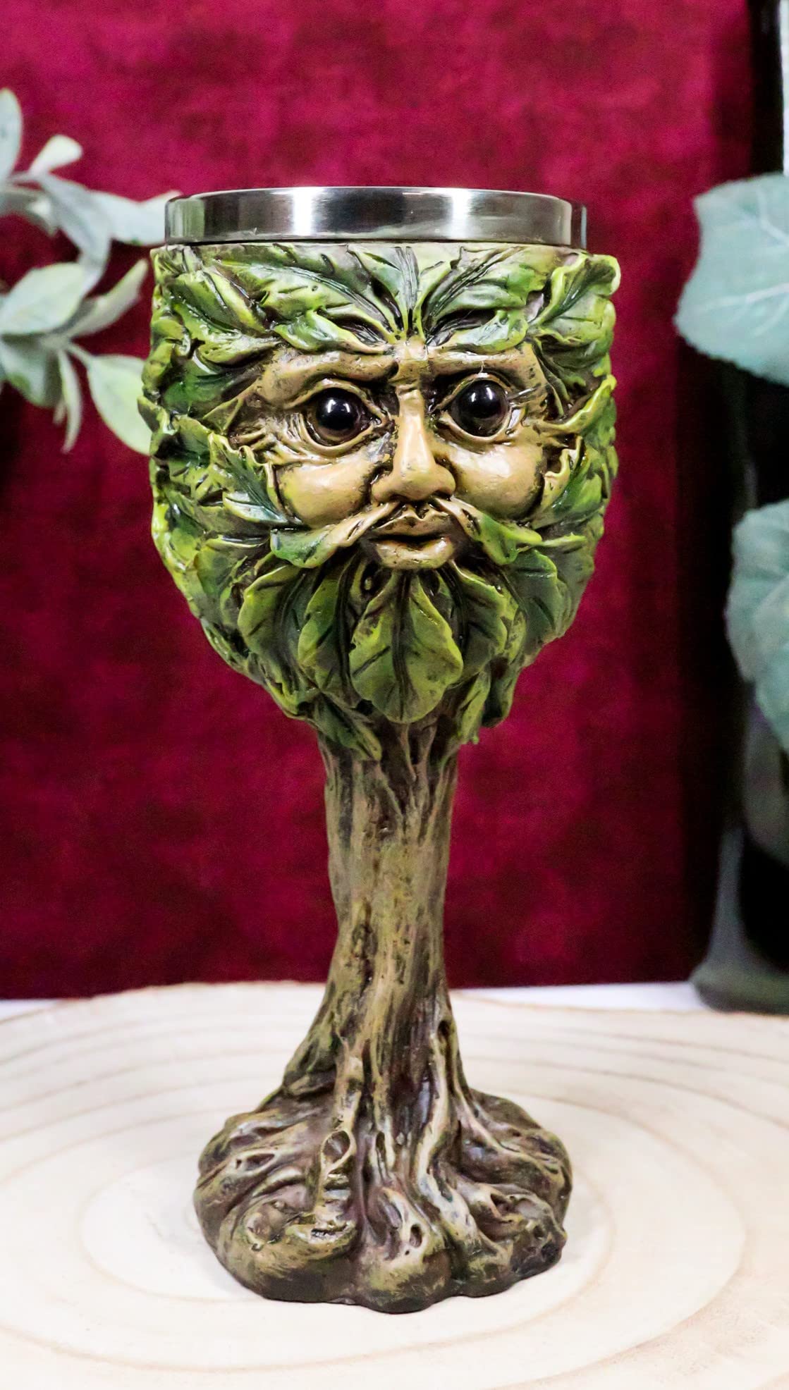 Ebros Gift Whimsical Chibi Forest Spirit Greenman Wine Goblet Beverage Chalice Cup Figurine 6oz Mythical Legends Merlin Celtic Folklore Green Earth Gaia Deity Drinkware Barware