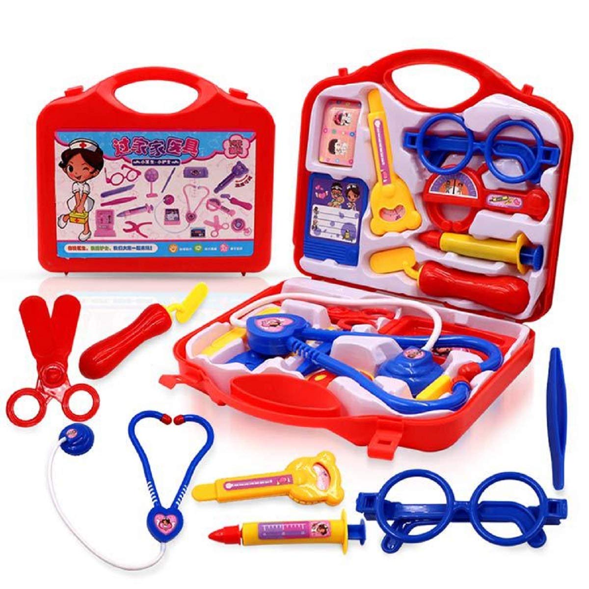 JANNY Doctor Set case Pretend Play for Kids Boys and Girls Carry Bag(Red).G