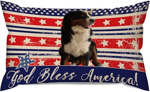 Miniatura 2 de Juego de 2 fundas de cojín de lona con diseño de perro con la bandera estadounidense God Bless America Independence Day Independence Day de 12 x 20