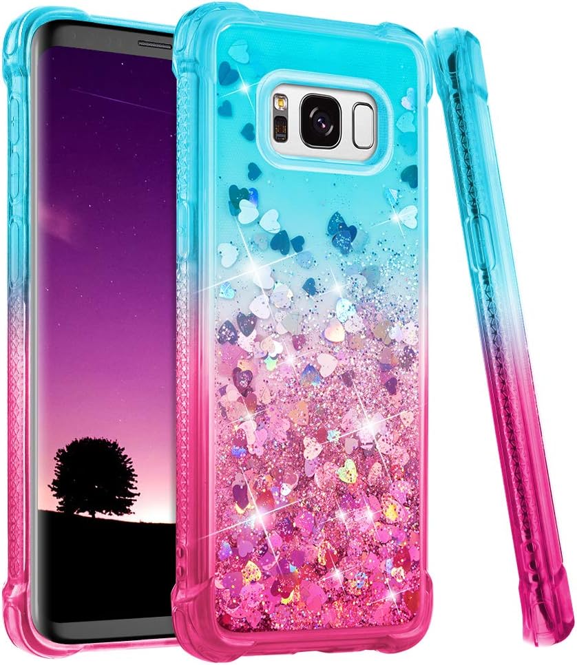 Ruky Samsung Galaxy S8 Case, Gradient Quicksand Series Glitter Bling Flowing Liquid Floating Soft TPU Bumper Cushion Protective Women Girls Phone Case for Galaxy S8 (Teal Pink)
