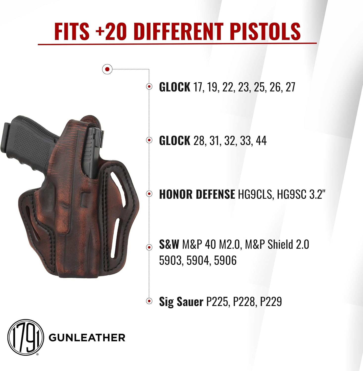 1791 GUNLEATHER XDS Thumb Break Holster - Right Handed OWB Leather Gun Holster - Fits Glock 17, 19, 22, 23, 32 Sig Sauer P225, P228, P229, SW MP Shield MP9 MP40, FNS-9, CZ P08