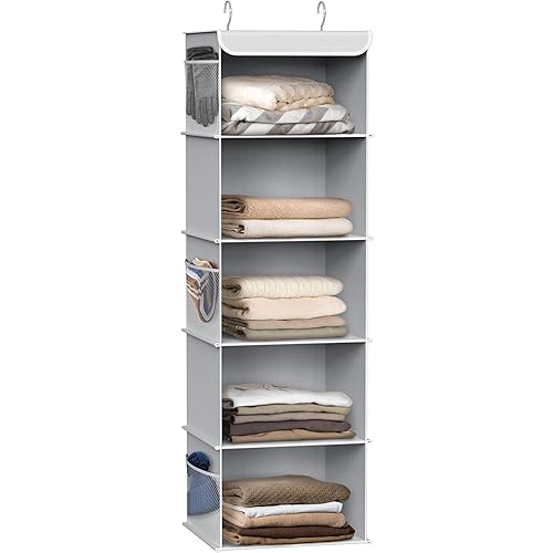 SimpleHouseware 5 Shelves Hanging Closet Organizer, Grey - Grey - 5 Shelves