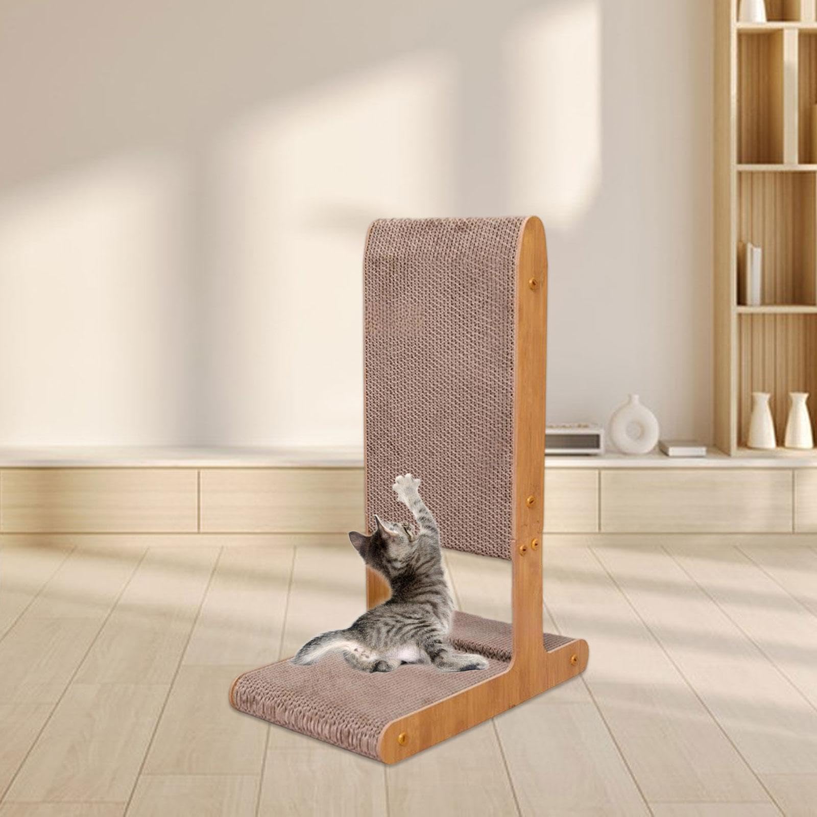 Kratzbaum Vertikal Und Horizontal Nutzbar Als Kratzbrett Katzenbett Und Kratzpad Aus Wellpappe mit Holzstruktur Und Spielzeug für Junge Katzen, Style A