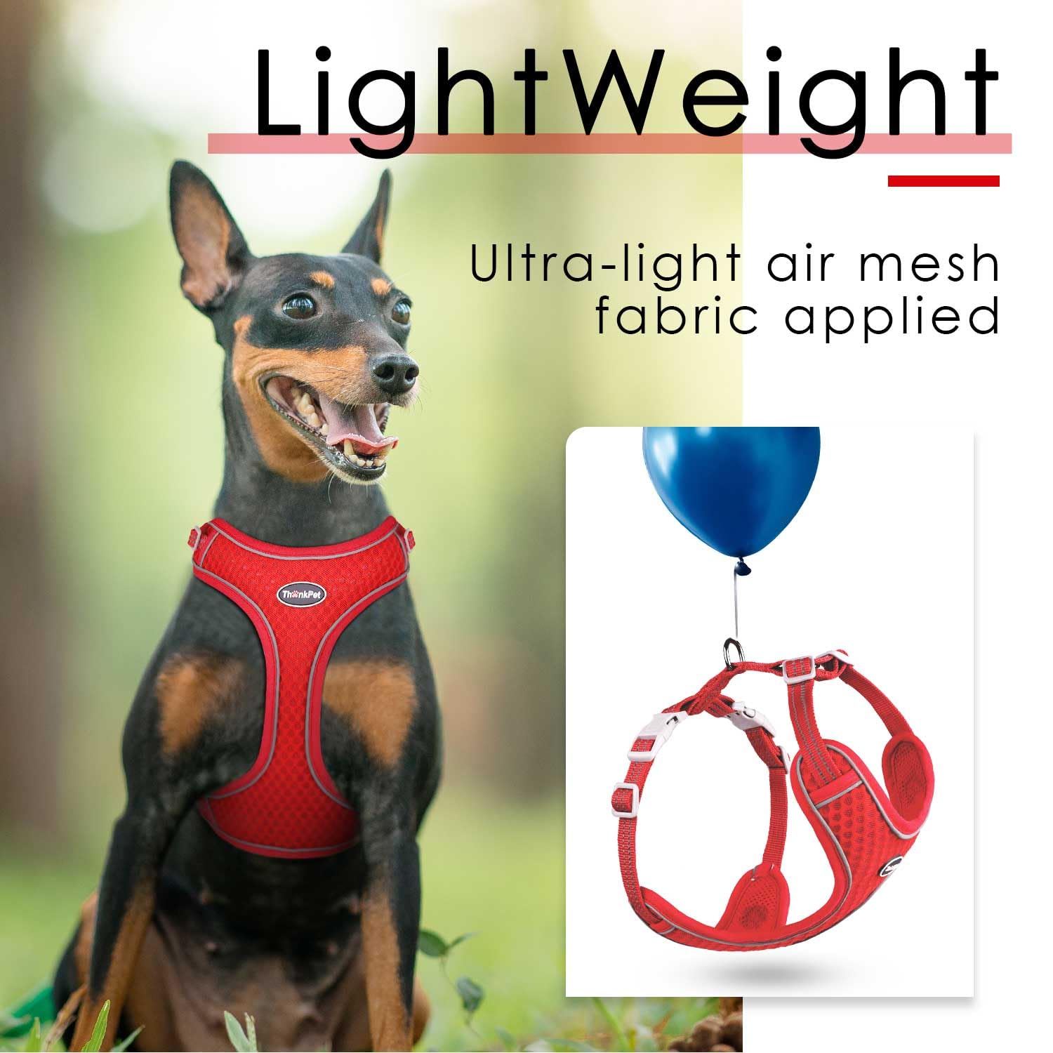 ThinkPet Reflective Breathable Soft Air Mesh No Pull Puppy Choke Free Over Head Vest Ventilation Harness for Puppy Small Medium Dogs (Red,L) — view 2