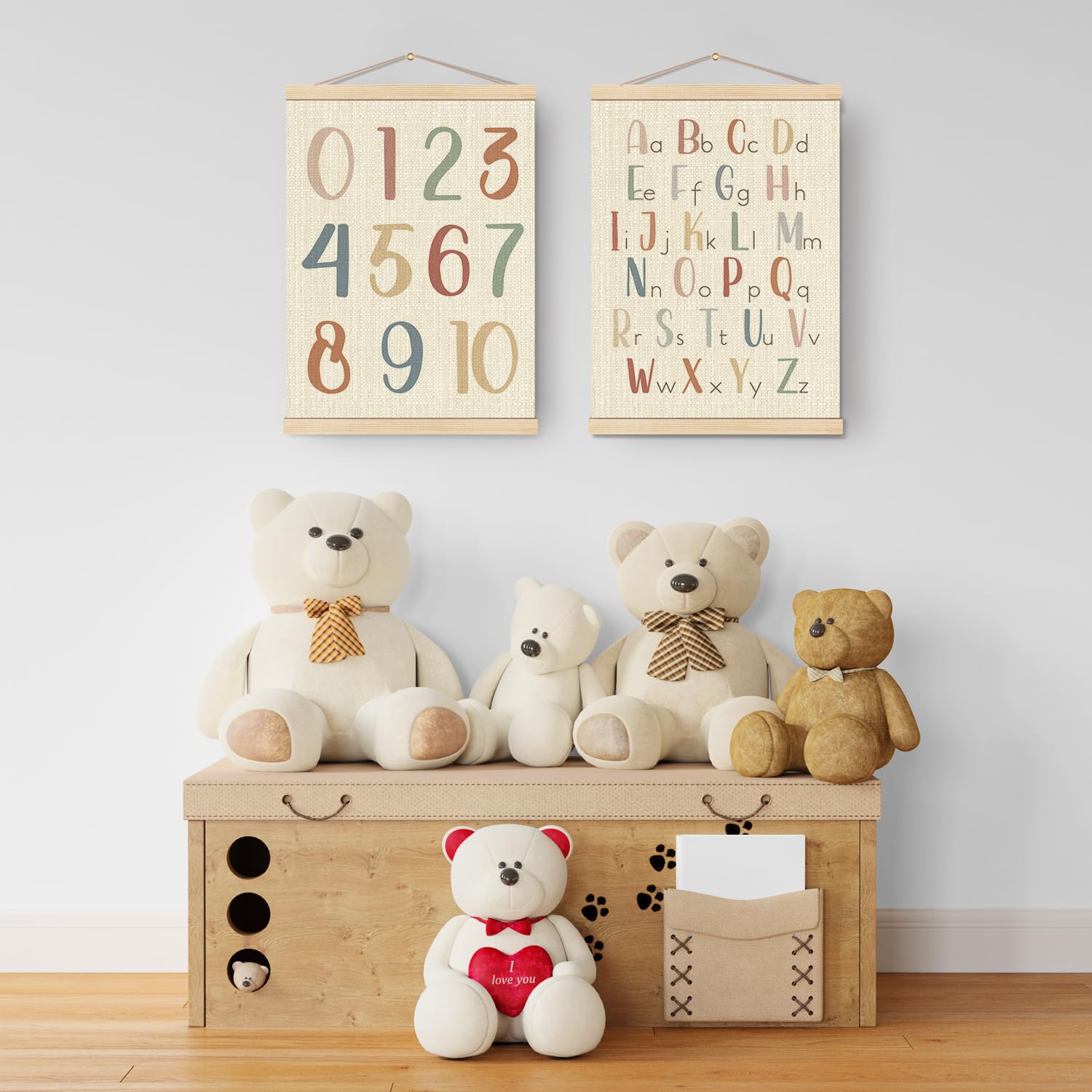 Alphabet Numbers Poster Set Of 2 With Wooden Frames - 16x24 Inch Nursery Wall Decor - View #2
