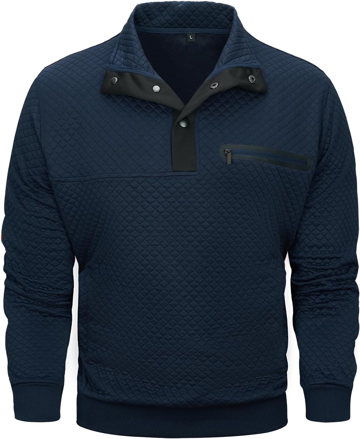 Casual Sweatshirts for Men Pullover Mens Long Sleeve Button Stand Collar Quilted Sweatshirt with Pocket - Image 5