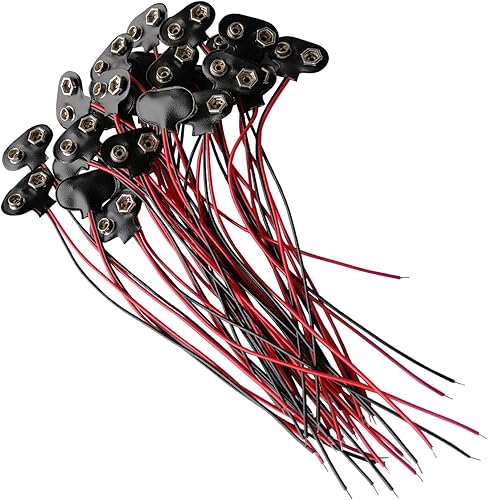 Conector de clip de batería de 9 V, conectores de alambre con hebilla de batería, conexión de cable corto de 5.9 in de longitud (carcasa de cuero