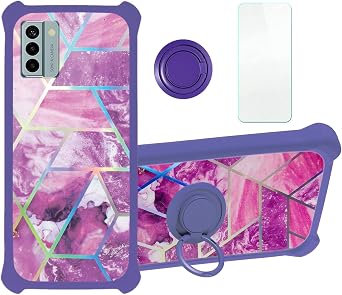 Case for Nokia G22 Case Compatible with Nokia G22 Phone Case Cover [with Tempered Glass Screen Protector][PC + TPU 2 in 1][Ring Support] [Colorful Reflect Light] IMDZ-ZS